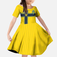 Custom Sweden National Football Family Matching Off The Shoulder Long Sleeve Dress and Hawaiian Shirt Glory The Blue and Yellow - Wonder Print Shop