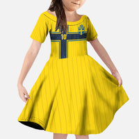Custom Sweden National Football Family Matching Short Sleeve Bodycon Dress and Hawaiian Shirt Glory The Blue and Yellow - Wonder Print Shop