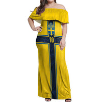 Custom Sweden National Football Off Shoulder Maxi Dress Glory The Blue and Yellow - Wonder Print Shop