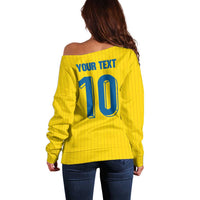 Custom Sweden National Football Off Shoulder Sweater Glory The Blue and Yellow - Wonder Print Shop