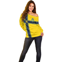 Custom Sweden National Football Off Shoulder Sweater Glory The Blue and Yellow - Wonder Print Shop