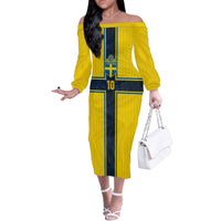 Custom Sweden National Football Off The Shoulder Long Sleeve Dress Glory The Blue and Yellow - Wonder Print Shop