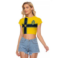 Custom Sweden National Football Raglan Cropped T Shirt Glory The Blue and Yellow - Wonder Print Shop
