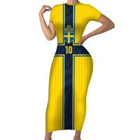 Custom Sweden National Football Short Sleeve Bodycon Dress Glory The Blue and Yellow - Wonder Print Shop
