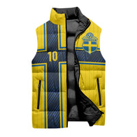 Custom Sweden National Football Sleeveless Puffer Jacket Glory The Blue and Yellow - Wonder Print Shop