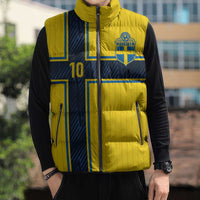 Custom Sweden National Football Sleeveless Puffer Jacket Glory The Blue and Yellow - Wonder Print Shop
