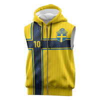 Custom Sweden National Football Sleeveless Zip Hoodie Glory The Blue and Yellow - Wonder Print Shop
