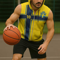 Custom Sweden National Football Sleeveless Zip Hoodie Glory The Blue and Yellow - Wonder Print Shop