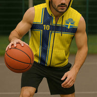 Custom Sweden National Football Sleeveless Zip Hoodie Glory The Blue and Yellow - Wonder Print Shop