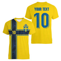 Custom Sweden National Football Women V-Neck T-Shirt Glory The Blue and Yellow - Wonder Print Shop