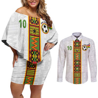 Custom Ghana National Football Couples Matching Off Shoulder Short Dress and Long Sleeve Button Shirt Traditional African Motifs Sporty Style - Wonder Print Shop