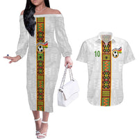 Custom Ghana National Football Couples Matching Off The Shoulder Long Sleeve Dress and Hawaiian Shirt Traditional African Motifs Sporty Style - Wonder Print Shop