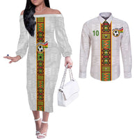 Custom Ghana National Football Couples Matching Off The Shoulder Long Sleeve Dress and Long Sleeve Button Shirt Traditional African Motifs Sporty Style - Wonder Print Shop