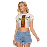 Custom Ghana National Football Raglan Cropped T Shirt Traditional African Motifs Sporty Style - Wonder Print Shop
