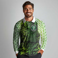 Custom Nigeria National Football Long Sleeve Polo Shirt Super Eagles-Feather Shoulders Sleeves Armor - Wonder Print Shop