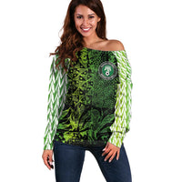 Custom Nigeria National Football Off Shoulder Sweater Super Eagles-Feather Shoulders Sleeves Armor - Wonder Print Shop