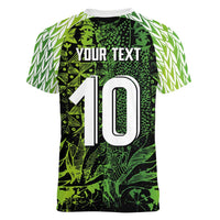 Custom Nigeria National Football Women V-Neck T-Shirt Super Eagles-Feather Shoulders Sleeves Armor - Wonder Print Shop