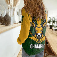 South Africa Rugby Women Casual Shirt Springbok Mascot History Champion World Rugby 2023 - Wonder Print Shop