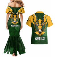 Personalised South Africa Rugby Couples Matching Mermaid Dress and Hawaiian Shirt Springbok Mascot History Champion World Rugby 2023 - Wonder Print Shop