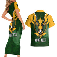 Personalised South Africa Rugby Couples Matching Short Sleeve Bodycon Dress and Hawaiian Shirt Springbok Mascot History Champion World Rugby 2023 - Wonder Print Shop