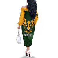 Personalised South Africa Rugby Family Matching Off Shoulder Long Sleeve Dress and Hawaiian Shirt Springbok Mascot History Champion World Rugby 2023 - Wonder Print Shop