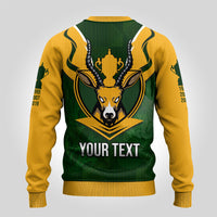Personalised South Africa Rugby Ugly Christmas Sweater Springbok Mascot History Champion World Rugby 2023 - Wonder Print Shop