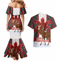 Canadian Christmas - Moose and Maple Retro Style Couples Matching Mermaid Dress and Hawaiian Shirt - Wonder Print Shop