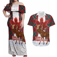 Canadian Christmas - Moose and Maple Retro Style Couples Matching Off Shoulder Maxi Dress and Hawaiian Shirt - Wonder Print Shop