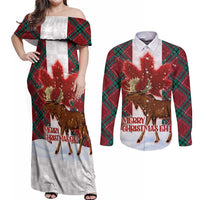 Canadian Christmas - Moose and Maple Retro Style Couples Matching Off Shoulder Maxi Dress and Long Sleeve Button Shirt - Wonder Print Shop