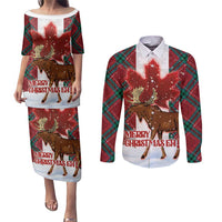 Canadian Christmas - Moose and Maple Retro Style Couples Matching Puletasi and Long Sleeve Button Shirt - Wonder Print Shop