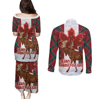 Canadian Christmas - Moose and Maple Retro Style Couples Matching Puletasi and Long Sleeve Button Shirt - Wonder Print Shop