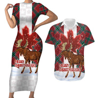 Canadian Christmas - Moose and Maple Retro Style Couples Matching Short Sleeve Bodycon Dress and Hawaiian Shirt - Wonder Print Shop