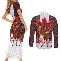 Canadian Christmas - Moose and Maple Retro Style Couples Matching Short Sleeve Bodycon Dress and Long Sleeve Button Shirt - Wonder Print Shop