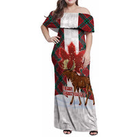 Canadian Christmas - Moose and Maple Retro Style Family Matching Off Shoulder Maxi Dress and Hawaiian Shirt - Wonder Print Shop