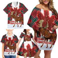 Canadian Christmas - Moose and Maple Retro Style Family Matching Off Shoulder Short Dress and Hawaiian Shirt - Wonder Print Shop