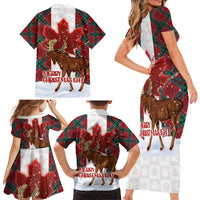 Canadian Christmas - Moose and Maple Retro Style Family Matching Short Sleeve Bodycon Dress and Hawaiian Shirt - Wonder Print Shop