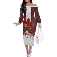 Canadian Christmas - Moose and Maple Retro Style Off The Shoulder Long Sleeve Dress - Wonder Print Shop