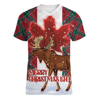 Canadian Christmas - Moose and Maple Retro Style Women V-Neck T-Shirt - Wonder Print Shop
