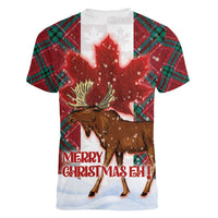 Canadian Christmas - Moose and Maple Retro Style Women V-Neck T-Shirt - Wonder Print Shop