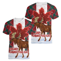 Canadian Christmas - Moose and Maple Retro Style Women V-Neck T-Shirt - Wonder Print Shop