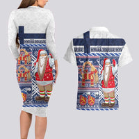 Yule Goat Joulupukki Finnish Christmas Couples Matching Long Sleeve Bodycon Dress and Hawaiian Shirt Scandinavian Pattern - Wonder Print Shop