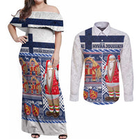 Yule Goat Joulupukki Finnish Christmas Couples Matching Off Shoulder Maxi Dress and Long Sleeve Button Shirt Scandinavian Pattern - Wonder Print Shop