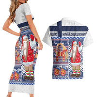 Yule Goat Joulupukki Finnish Christmas Couples Matching Short Sleeve Bodycon Dress and Hawaiian Shirt Scandinavian Pattern - Wonder Print Shop