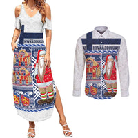 Yule Goat Joulupukki Finnish Christmas Couples Matching Summer Maxi Dress and Long Sleeve Button Shirt Scandinavian Pattern - Wonder Print Shop