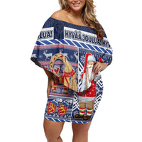 Yule Goat Joulupukki Finnish Christmas Off Shoulder Short Dress Scandinavian Pattern - Wonder Print Shop