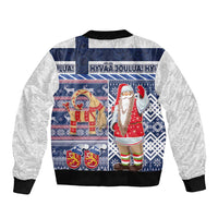 Yule Goat Joulupukki Finnish Christmas Sleeve Zip Bomber Jacket Scandinavian Pattern - Wonder Print Shop