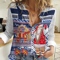 Yule Goat Joulupukki Finnish Christmas Women Casual Shirt Scandinavian Pattern - Wonder Print Shop