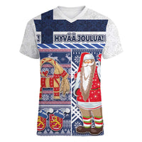 Yule Goat Joulupukki Finnish Christmas Women V-Neck T-Shirt Scandinavian Pattern - Wonder Print Shop