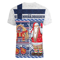 Yule Goat Joulupukki Finnish Christmas Women V-Neck T-Shirt Scandinavian Pattern - Wonder Print Shop