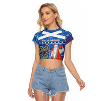 Santa Claus Thistle Scottish Christmas Raglan Cropped T Shirt Tartan Pattern - Wonder Print Shop
